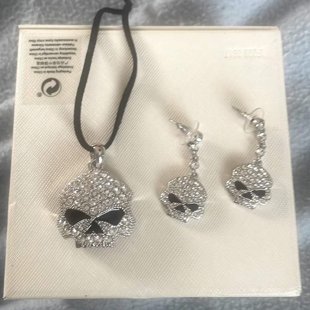 Harley Davidson skull necklace and earrings